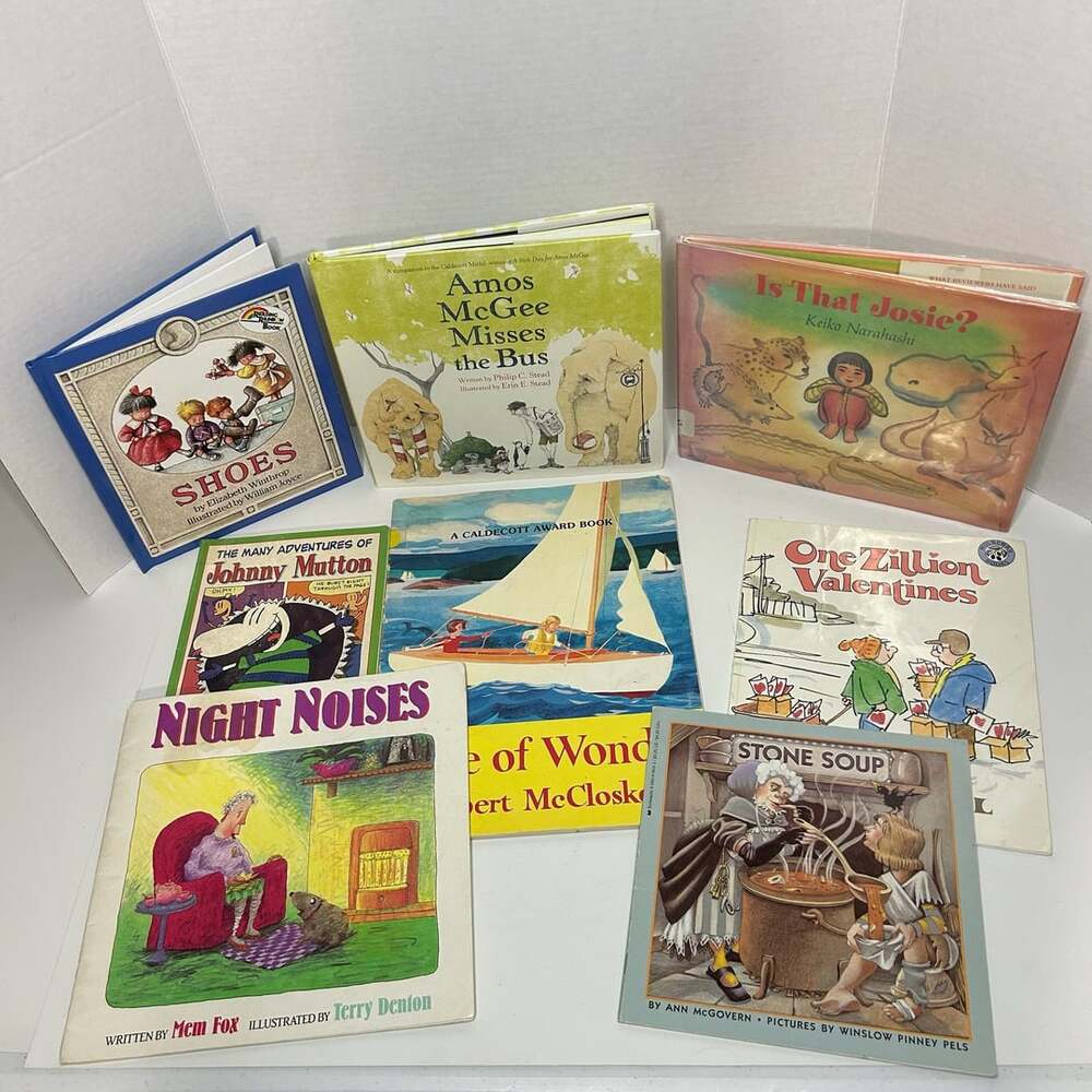Lot of 8 Childrens Picture Books Including Stone Soup Night Noises and Shoes